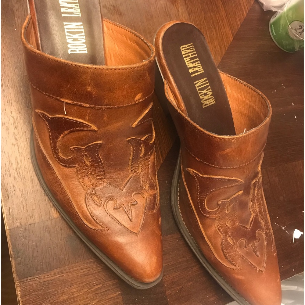 Rockin Leather sz 8 cowboy mule slings brown handmade